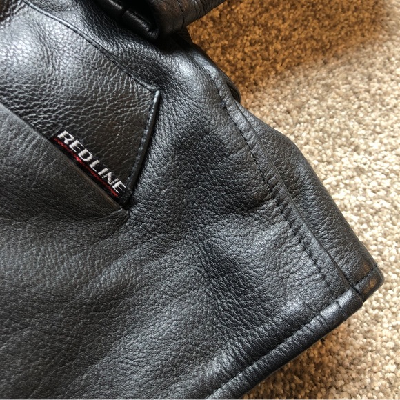 Y2K REDLINE LEATHER JACKET BLACK SIZE MEDIUM - Picture 5 of 11